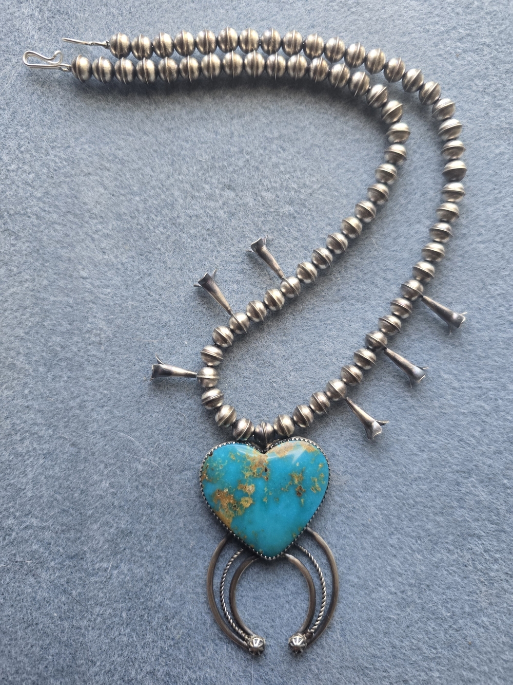 Navajo Pearl Necklace with Campitos Turquoise Heart Pendant
